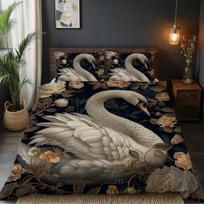 Light Color Elegant White Swan Duvet Cover Queen King Size Swan Pearl Bedding Set Four Seasons Universal Room Decoration Luxury EU Single(135x200cm) gray