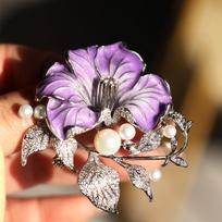 Bo Xin Yun Morning Glory & Evening Primrose Brooch - Elegant Enamel Floral Accessory white