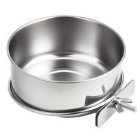Stainless Steel Parrot Food Cup Bird Feeder Anti Chew Bowl Pet Bird Feeding Container with Holder for Cage gray