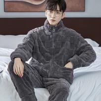 Vyriški Šilti Pižamų Komplektai Flaneliniai 2 Dalių Komplektai Miego Drabužiai Vyrams Rudens Žiemos Namų Kostiumas Minkšti Naktiniai Drabužiai Pijama Loungewer XXXL black