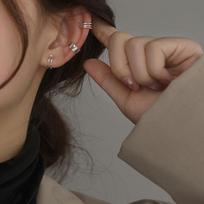 S925 Retro Ear Cuff & Stud Earrings Set - Trendy High-End Commuter Style Electroplated Silver brown