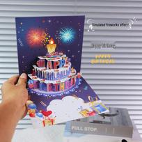 2026 3D Pop-up Birthday Fireworks Cake Card with Music