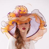 Organzos Kentucky Derby Fasinatoriai Skrybėlė Moterims Platus Kraštas Apsauginiai Nuo Saulės Gėlės Elegantiški Vestuvių Nuotakos Bažnyčios Šventės Fedora Skrybėlės Adjustable beige