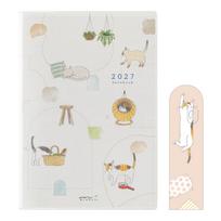 Midori Pocket Diary 2027 B6 Weekly Planner with Limited Edition Cat 22449006 January Bookmark, Pattern, (Starts 2027) white