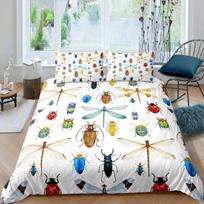 Cute Ladybug Bedding Set Twin Size Cartoon Ladybugs Duvet Cover for Kids Child,Kawaii Wildlife Ladybird Reptile Comforter Cover EU Single 135*200cm/53x79in 3pcs