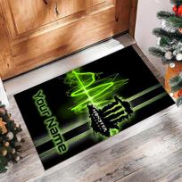 Monster Energy Crystal Velvet Rug, Custom Name Text Personalized Non‑Slip Floor Mat for Home Decor Gift 50cmx80cm white