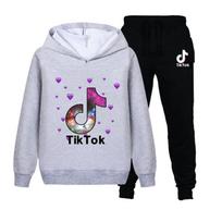 Vaikų drabužiai Tik Tok spausdinti džemperiai su gobtuvu + kelnių komplektas Atsitiktiniai džemperiai su gobtuvu Kostiumai Sportiniai kostiumai Tinka berniukams ir mergaitėms 140 pilka