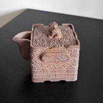 170ml Luxury Yixing Purple Clay Teapot Handmade Square Auspicious Beast Pot Raw Ore Wood-fired Porcelain Mud Kettle Zisha Teaset gray
