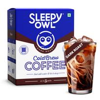 Sleepy Owl Dark Roast Cold Brew Coffee Bags | Set of 5 Packs - Makes 15 Cups | Easy 3 Step Overnight Brew - No Equipment Needed | Medium Roast | blue