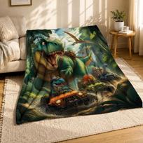 Rex Jungle Jeep Adventure Coral Fleece Blanket Dinosaur Decor 75cm*90cm gray