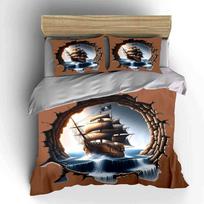 Pirate Ship Wall Art Set Soft Comfortable Duvet Cover Bedding Set Included 1*Duvet Cover & 2*Pillowcases, Gift AU Single 140X210cm&set black