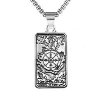Retro Tarot Card Pendant Necklace For Men Women Silver Hip-hop Compass Pattern Neck Jewelry Stainless Steel Chain white