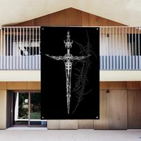 Cyber Sigil Cross Goth Flag Garden Flags For Party Living Room Home Balcony Wall Decor Banner Bedroom Tapestry Outdoor 74x94cm(29x37in)