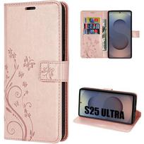 Case for Samsung Galaxy S25 Ultra - BOOLING - Anti-Scratch Pink PU Leather Floral Relief Pattern rožinė