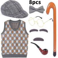 Stilingas berniukų senelio kostiumas, pagamintas iš minkšto poliesterio, skirtas smagioms vaidmenų žaidimų veikloms 8pcs E,160cm gray