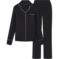 SKIMS Sleep Long Sleeve Button Up Set Women Sleepwear Onyx-Marble-Trim ST-PNS-4086-ONYX XS black