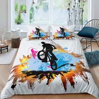 Bicycle Duvet Cover King/Queen Size A Bike Sketch Artwork Quilt Cover Soft Polyester Bedding Set 1/2 Pillowcases Yellow Purple 70x133cm 3pcs black