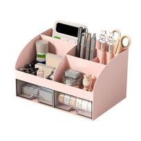 Office Desk Organizer with 6 Compartments and 2 Transparent Drawers Kids Desk Organiser for Pen Pencil Holder Desk Organizers Aesthetic Desk Decor Bu rožinė
