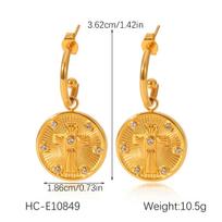 Titanium Steel Diamond Cross Star Moon Drop Earrings Fashion Jewelry Gift for Women orange