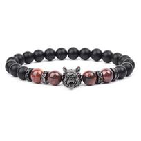 Vilkas žavesio apyrankės Vyrai Natūralūs Juodi Agatai Onikso Akmens Apyrankė Drąsi Blue Tiger Eye Elastinė 8 mm Karoliukai Papuošalai Karoliukai Pulsera 17cm-6.7inch black