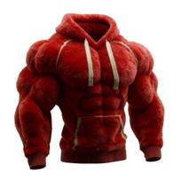 Vyriškas raumenų Hoodie 3D raštas Pūkuotas Puloveris Raumenų ilgomis rankovėmis Šiltas su gobtuvu Džemperis laisvalaikiui, sportui, gatvės mada XXXL black