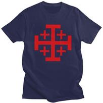 Jerusalem Kingdom Cross T Shirt Men Short Sleeve Knights Templar Crusades Tshirts Tee Tops Pure Cotton Slim Fit Tshirts Gift 3XL red