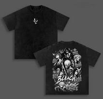 Manga BLEACH Printed Retro T Shirt Harajuku Vintage Washed T-shirt Men Clothing Short Sleeve Oversized 100% Cotton Tees Clothes M black