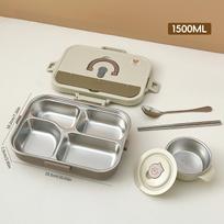 4/5 Compartment 304 Stainless Steel Divided Bento Lunch Box Set For Student Kid Heatable Sealed Lunch Container With Cutlery&Bow 1500ml gray