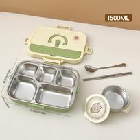 4/5 Compartment 304 Stainless Steel Divided Bento Lunch Box Set For Student Kid Heatable Sealed Lunch Container With Cutlery&Bow 1500ml gray
