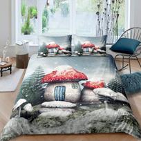 Mushroom Fairy Forest Duvet Cover Magic Lilliputian Cartoon Fungus Plant Bedding Collection Fantasy Garden Polyester Comforter Cover 70x133cm 2pcs gray