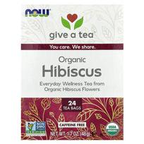 Now Foods Real Tea, Hibiscus Tea, Caffeine-Free, 24 Tea Bags, 48g (1.7 oz) white