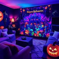 Helovino UV fluorescencinis vaiduoklių namas moliūgas gobelenas trileris šikšnosparnis kaukolė sienos dekoras miegamojo vakarėlio dekoras 130X150CM