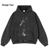 Streetwear Dobermano Retro Pilies Grafika Skalbtas Juodas Oversize Unisex Y2K Gobtuvėlis M juoda