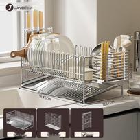 Stainless Steel Sink Dish Drying Rack with Utensil Holders gray
