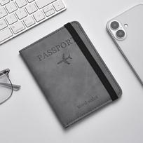 RFID Blocking PU Leather Multi-Card Passport Holder & Cover pilka spalva