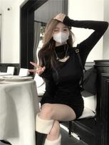 Pure desire style sexy Spice Girl semi-turtleneck long-sleeved dress women's autumn new Korean version of versatile temperament hip skirt XL
