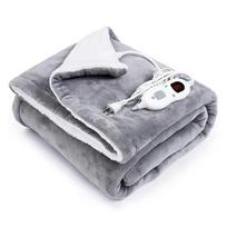 Heated Blanket Electric 50×60 inches Throw 6 Heating Levels 8 Time Settings Grey Flannel Super-Soft Fabric 200cm Power Cord pilka spalva