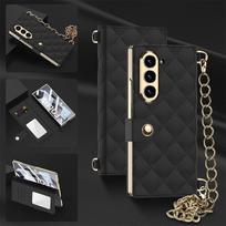 Galaxy Z Fold7 Case With Chain Strap Card Slot Rhombus Faux Leather Cover Luxury Chic Style Samsung Galaxy Z Fold6