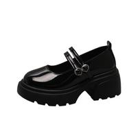 Mary Jane's Thick Soled Small Leather Shoes, Women's Thick Soled Loafers, Retro Patent Leather High Heels, JK Uniform Single Shoes 37 black
