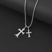 Women's Trendy Diamond-Studded Double Cross Necklace - Hip Hop Pendant & Sweater Chain Accessory black