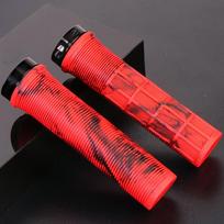 Mountain Bike Grips, Ink and Wash Double Color Single-sided Aluminum Alloy Locking Rubber Comfortable Universal Bicycle Grip 2pcs