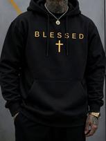 2026 New Unisex Oversized Hoodie Blessed Cross Letter Print Streetwear Men Women Autumn Winter Pullover Sweatshirt L black