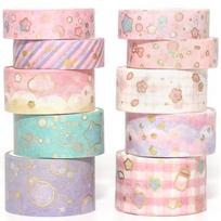 Masking tape 10-piece set washi creative gold foil DIY craft journal planner scrapbook wrapping gift decoration (cute patterns) white