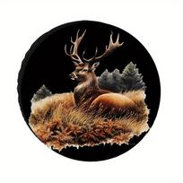 Stag Deer in Tall Grass Spare Tire Cover Durable Polyester RV SUV Trailer Protector 14inch