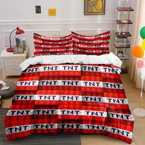 Pixelated Red TNT Pattern Bedding Set (1 duvet cover, 2 pillowcases, duvet not included) sofas 155x200cm