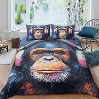 3D Gorilla Duvet Cover Headphone Gorilla Bedding Set Wild Animal Pattern Comforter Cover Watercolor Blue Polyester Quilt Cover 100x135cm 3pcs