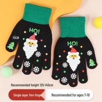 Kids' Cartoon Christmas Knitted Gloves - Split-Finger Design for Girls and Boys blue