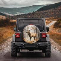 Elk in Forest Spare Tire Cover Polyester Protector for Jeep RV SUV Off-Road Accessory 16inch