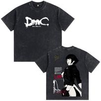 Anime Game Devil May Cry Lady Dante Washed Vintage T-shirt Men Women Clothing Fashion Casual Cotton Loose Short Sleeves T Shirts L black