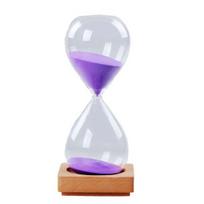Decorative Sand Timer for Desk 5 Minutes Glass Hourglass with Wooden Base, Modern Timer, Productivity Reading Drop Shape Clock Study Time Management violetinė